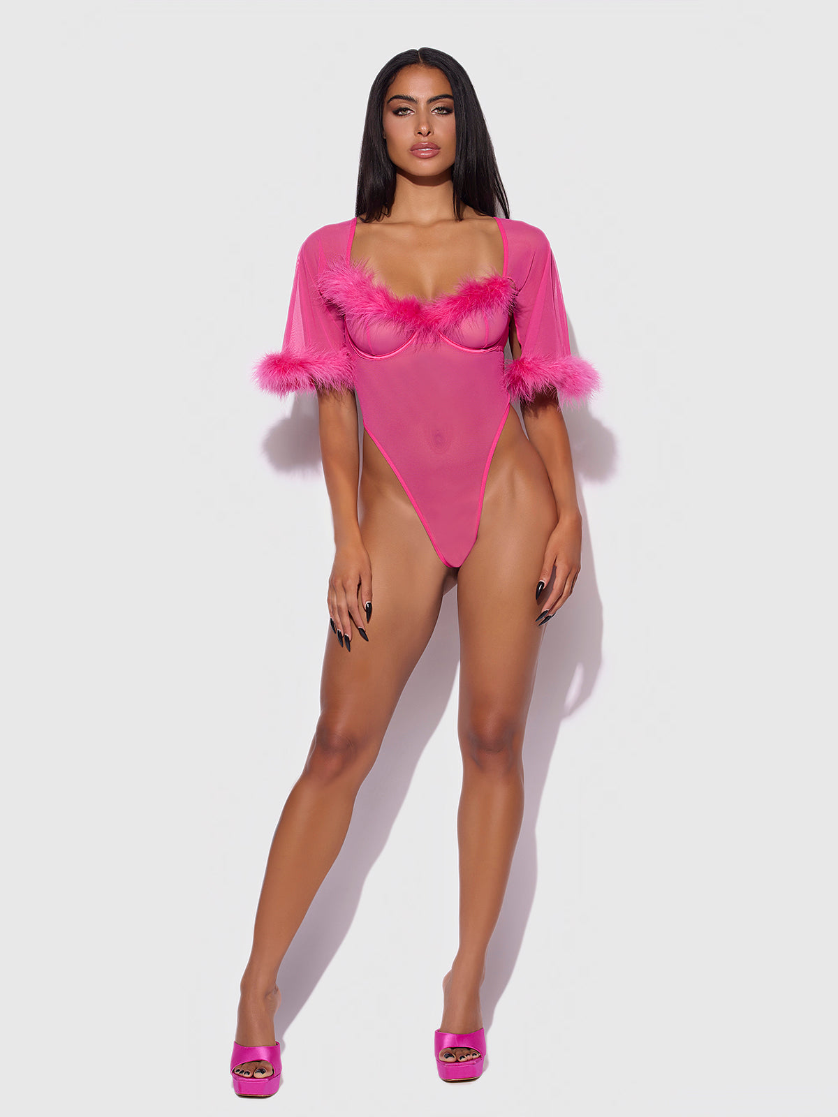 Scarlett Bell Sleeved Marabou Bodysuit