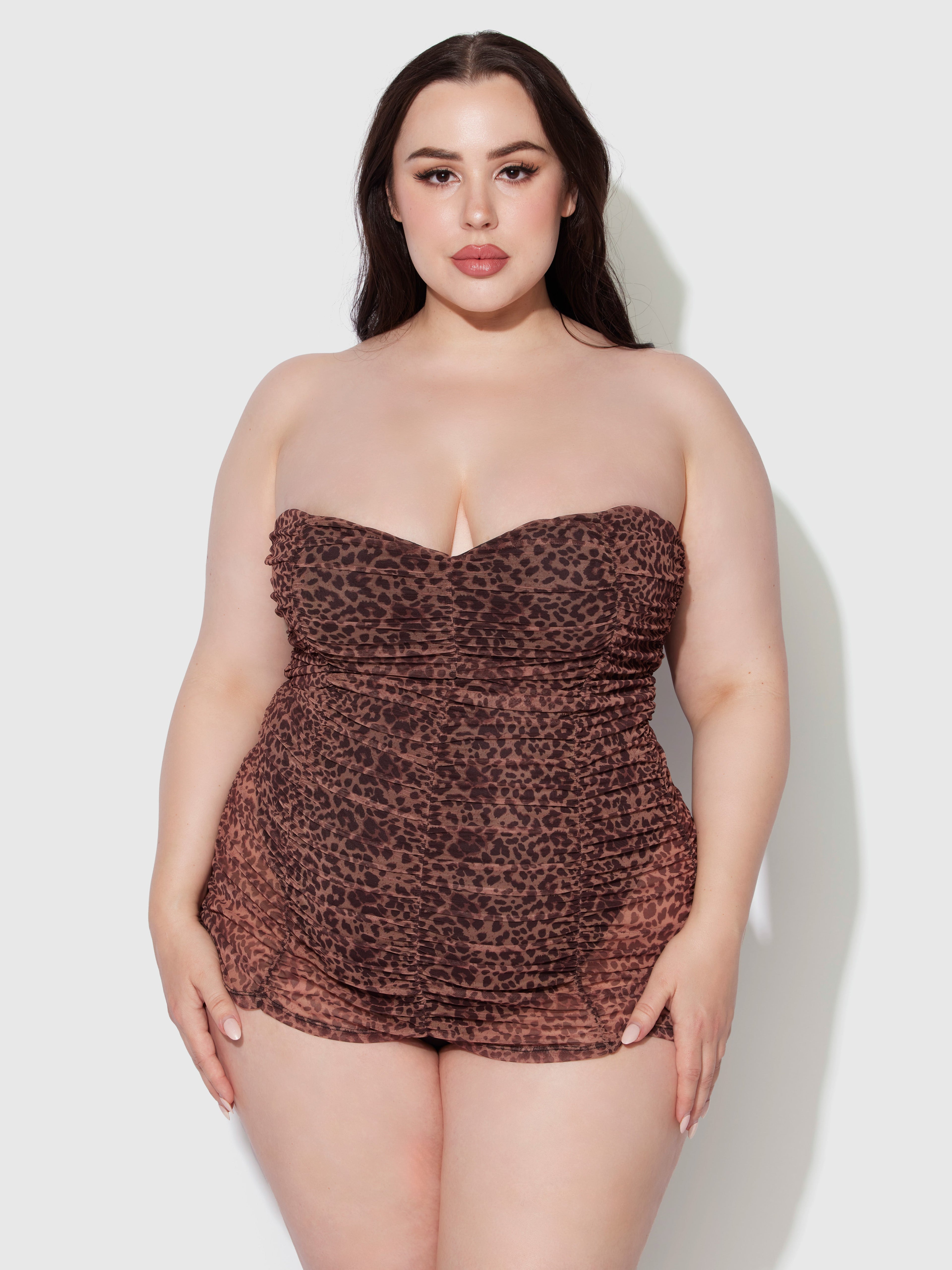 Alanza Mesh Ruched Strapless Swim One Piece