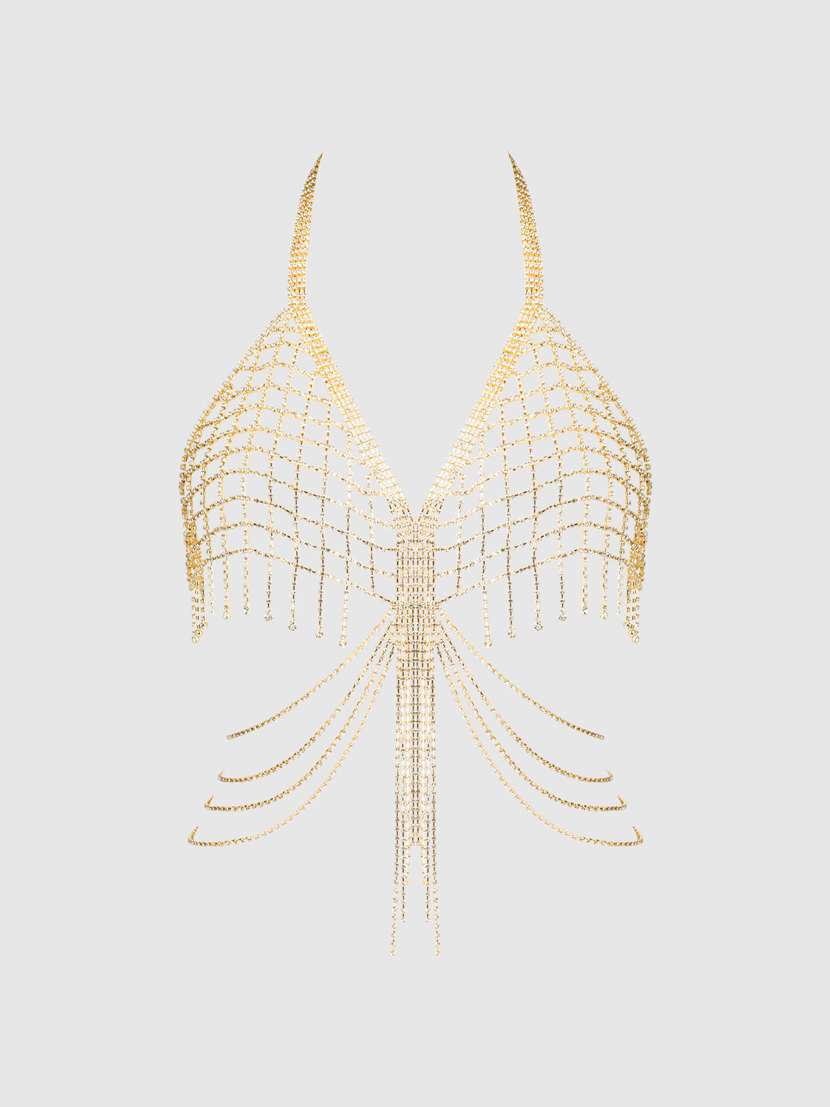 Ziggy Rhinestone Net & Fringe Halter Bralette