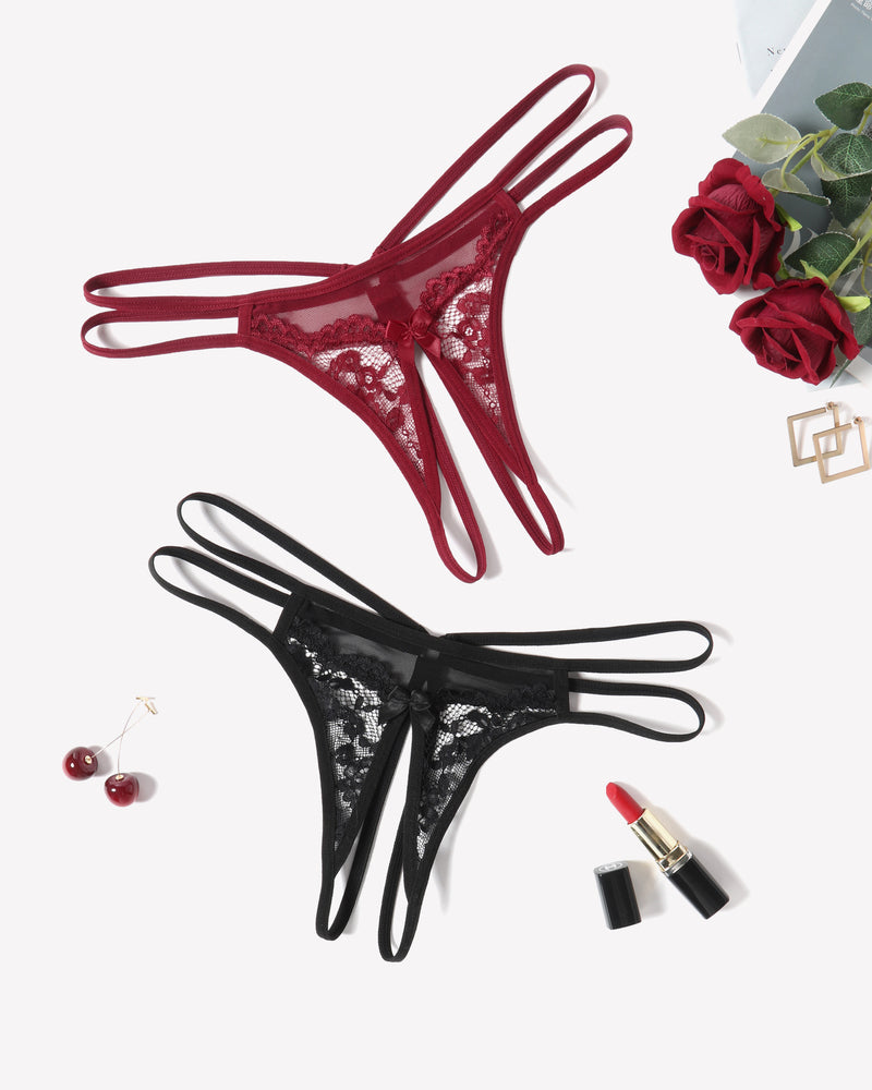 Lace Floral Lace Crotchless Briefs G-String