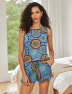2 Pack Pajama Set Print Sleepwear Tank Tops and Ruffled Shorts