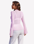 Mesh Tops Long Bell Sleeve Blouses