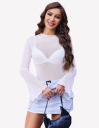 Mesh Tops Long Bell Sleeve Blouses
