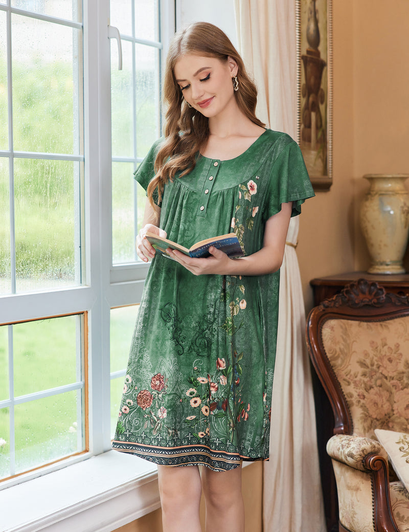 Ekouaer Women Short Sleeve Floral Dress with Pockets
