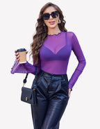 Mesh Tops Long Bell Sleeve Blouses