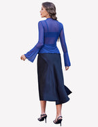 Mesh Tops Long Bell Sleeve Blouses