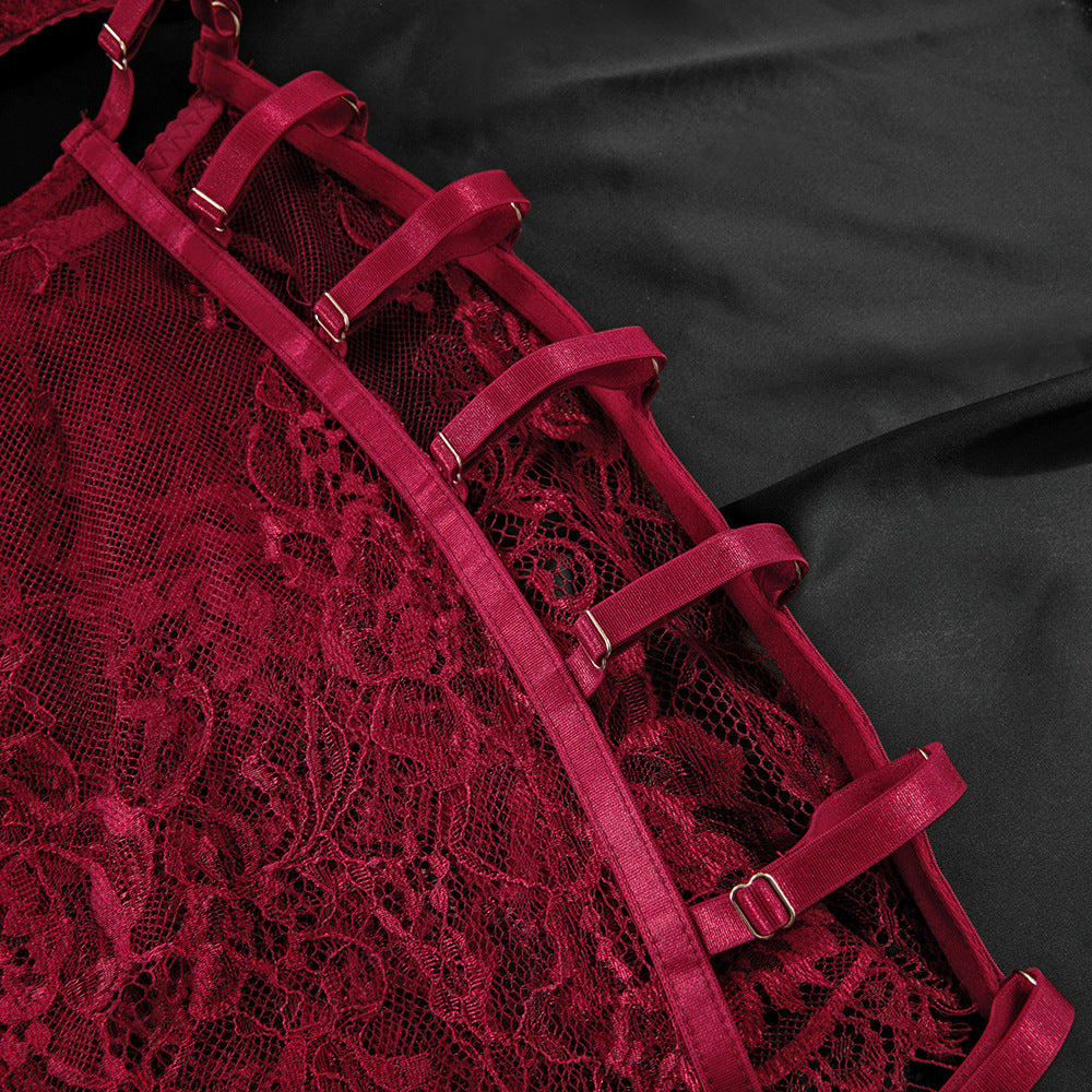 Ultra-Thin Mesh Embroidery Lingerie Set, Hollow See-Through Underwire Cami 3-Piece Sexy Outfit