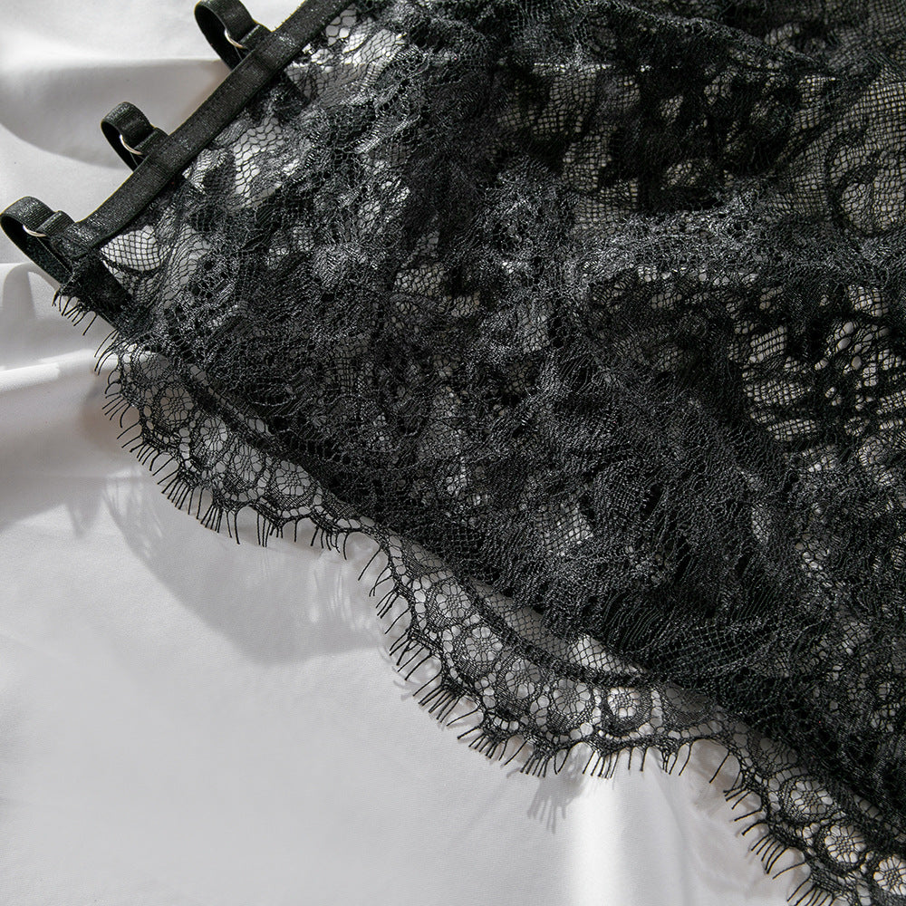 Ultra-Thin Mesh Embroidery Lingerie Set, Hollow See-Through Underwire Cami 3-Piece Sexy Outfit