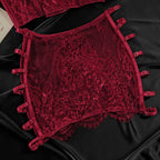 Ultra-Thin Mesh Embroidery Lingerie Set, Hollow See-Through Underwire Cami 3-Piece Sexy Outfit