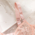 Ultra-Thin Mesh Embroidery Lingerie Set, Hollow See-Through Underwire Cami 3-Piece Sexy Outfit