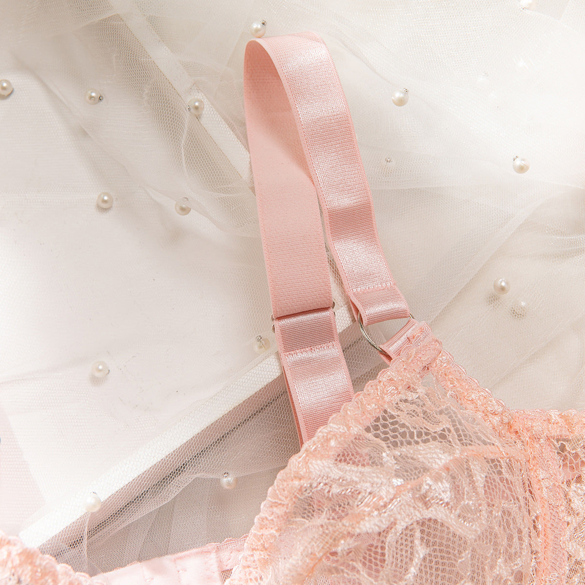 Ultra-Thin Mesh Embroidery Lingerie Set, Hollow See-Through Underwire Cami 3-Piece Sexy Outfit