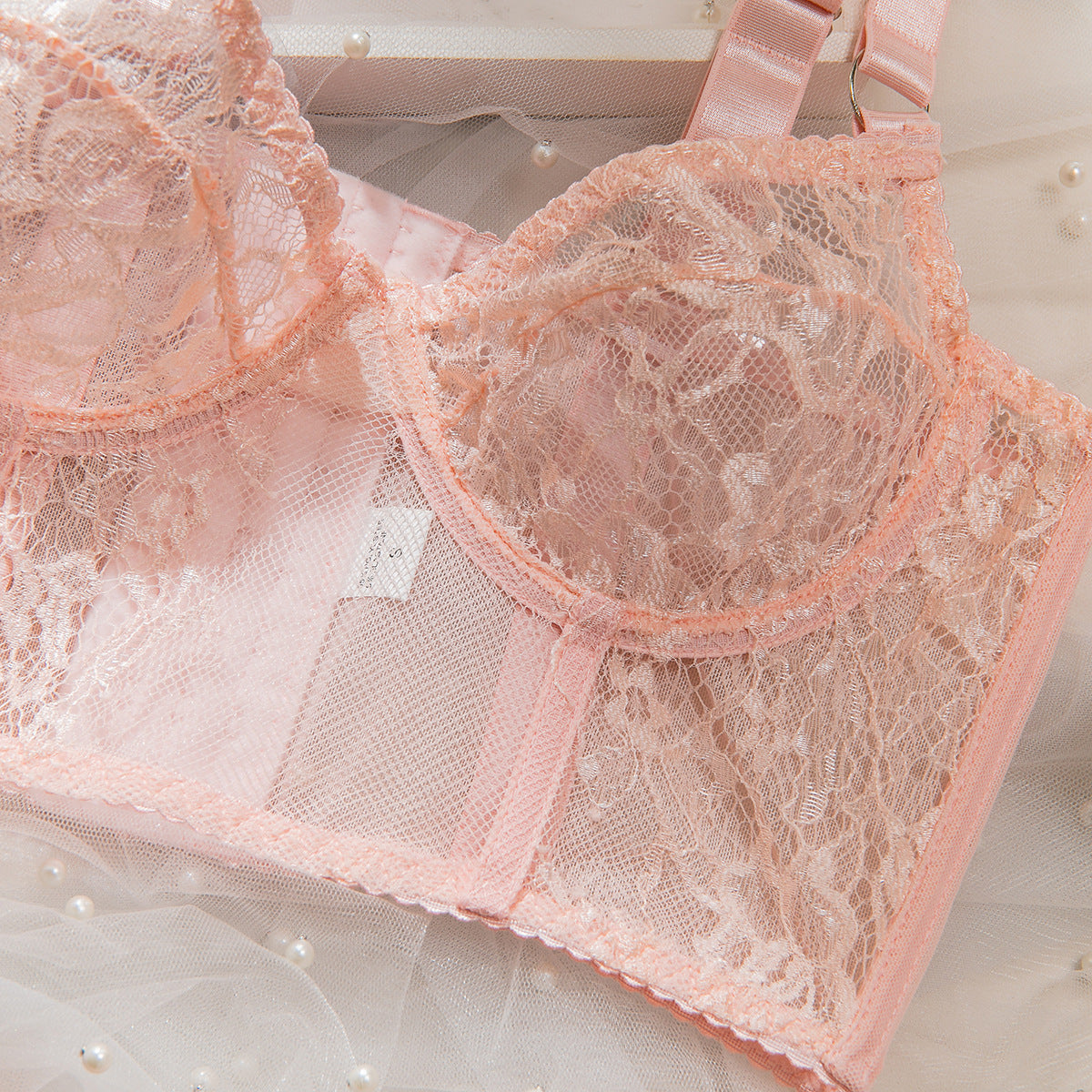 Ultra-Thin Mesh Embroidery Lingerie Set, Hollow See-Through Underwire Cami 3-Piece Sexy Outfit