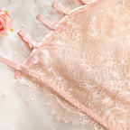 Ultra-Thin Mesh Embroidery Lingerie Set, Hollow See-Through Underwire Cami 3-Piece Sexy Outfit