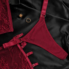 Ultra-Thin Mesh Embroidery Lingerie Set, Hollow See-Through Underwire Cami 3-Piece Sexy Outfit
