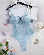 Floral Lace Sheer Mesh Snap Bodysuit