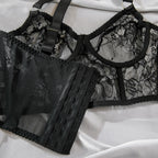 Ultra-Thin Mesh Embroidery Lingerie Set, Hollow See-Through Underwire Cami 3-Piece Sexy Outfit