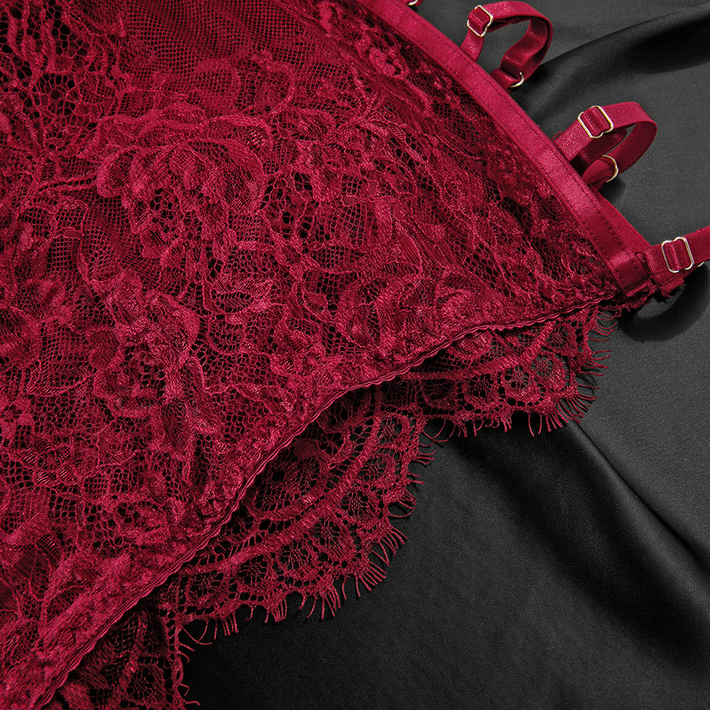 Ultra-Thin Mesh Embroidery Lingerie Set, Hollow See-Through Underwire Cami 3-Piece Sexy Outfit