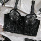 Ultra-Thin Mesh Embroidery Lingerie Set, Hollow See-Through Underwire Cami 3-Piece Sexy Outfit