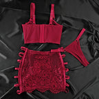 Ultra-Thin Mesh Embroidery Lingerie Set, Hollow See-Through Underwire Cami 3-Piece Sexy Outfit