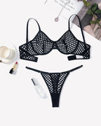 Fishnet Hollow Out Push Up Bra and Sheer Thong