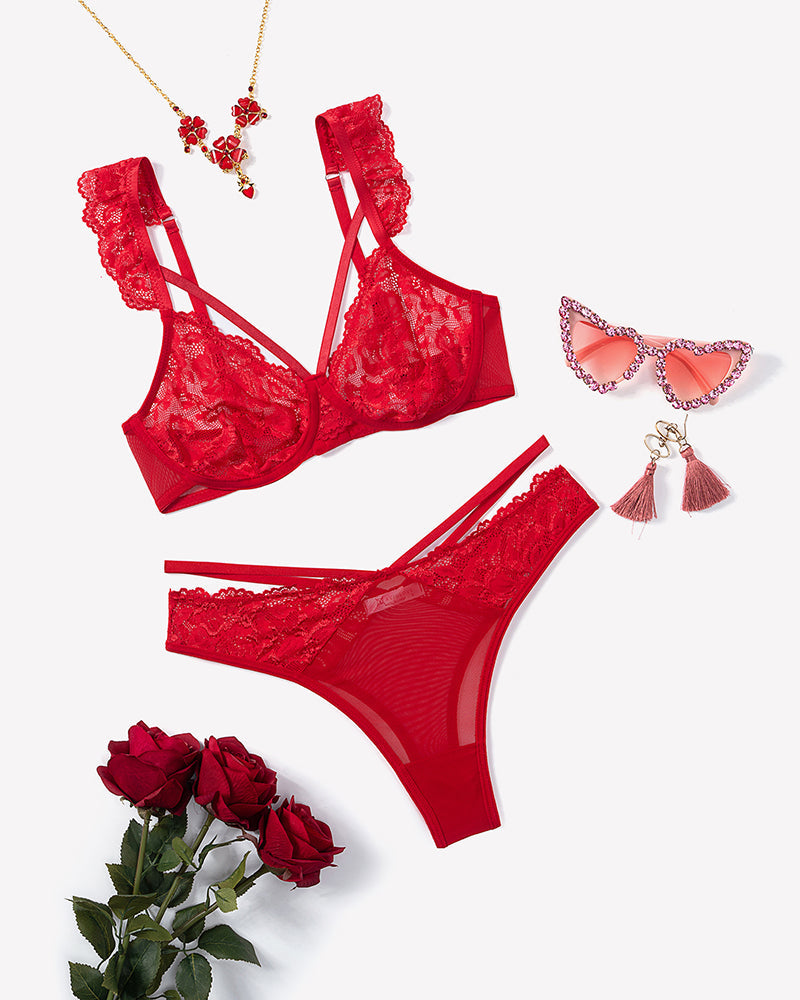 Wireless Strappy Ruffle Bra and Panty Sets
