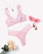 Wireless Strappy Ruffle Bra and Panty Sets
