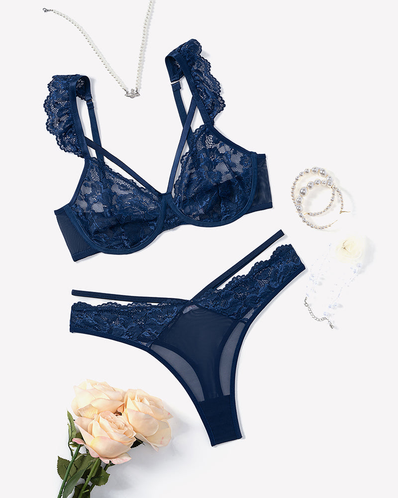 Wireless Strappy Ruffle Bra and Panty Sets