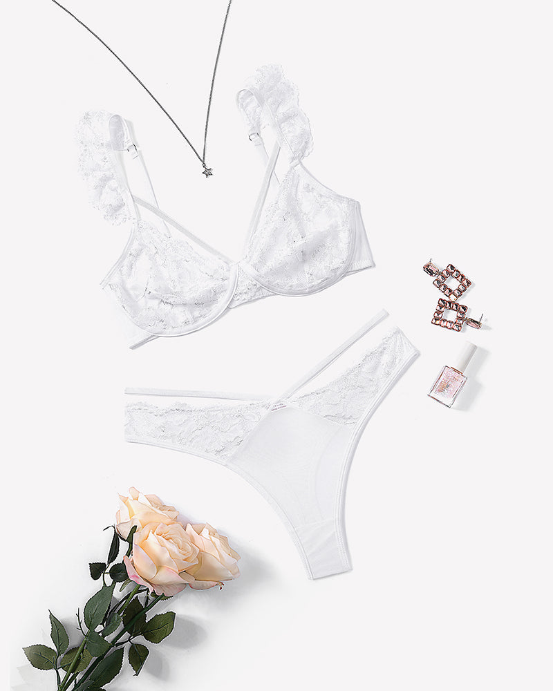 Wireless Strappy Ruffle Bra and Panty Sets