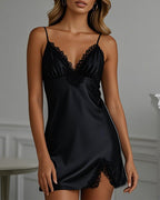 Color Lace Trim Side Split Mini Dress