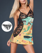 Islands Mermaid Print Lace Graffiti Mini Dress