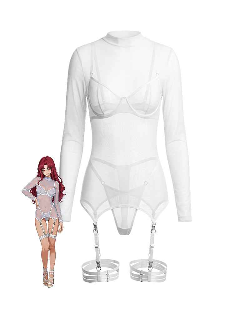 Long Sleeve Mesh Corset Three Pieces Set