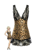Leopard Print Lace Chemise Nightgown ¨C Sheer V-Neck Sleep Dress