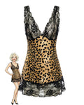 Leopard Print Lace Chemise Nightgown ¨C Sheer V-Neck Sleep Dress