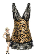 Leopard Print Lace Chemise Nightgown ¨C Sheer V-Neck Sleep Dress