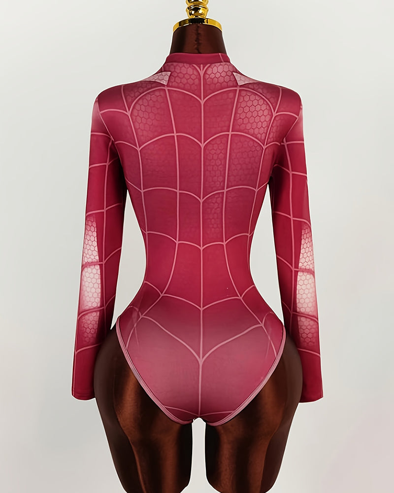 Pink Spider Web Bodysuit - Long Sleeve Spider-Costume