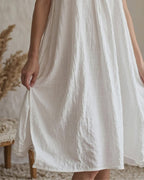 Cotton Linen Straps Lace Slit Nightdress