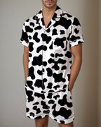 Men Retro Graffiti Cartoon Pattern Satin Pajama Set