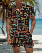 Men Music Theme Graffiti Satin Pajama Set