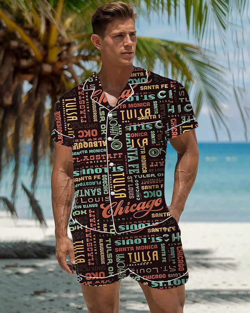 Men Music Theme Graffiti Satin Pajama Set
