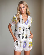 Women Music Theme Graffiti Satin Pajama Set