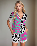 Women Music Theme Graffiti Satin Pajama Set