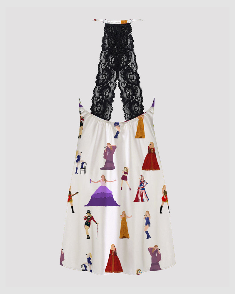 Women Black Cow Print Satin Suspender Pajamas