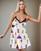 Women Black Cow Print Satin Suspender Pajamas
