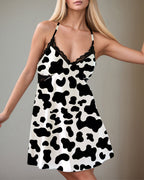 Women  Music Theme Graffiti Satin Suspender Pajamas