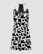 Women  Music Theme Graffiti Satin Suspender Pajamas