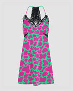 Women  Music Theme Graffiti Satin Suspender Pajamas