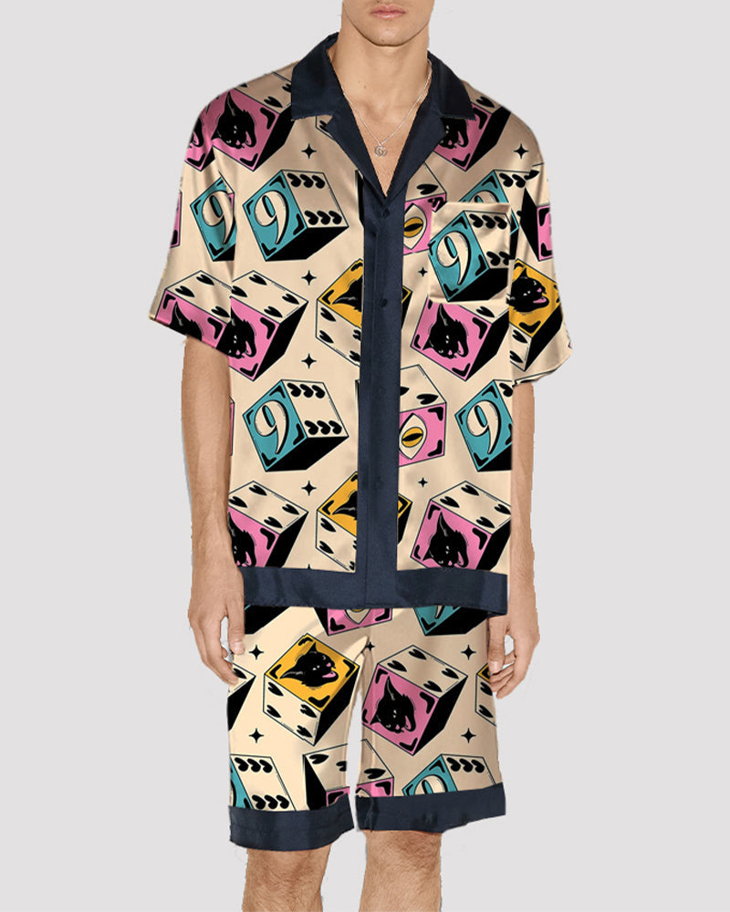 Men National Flag Pattern Satin Pajama Set