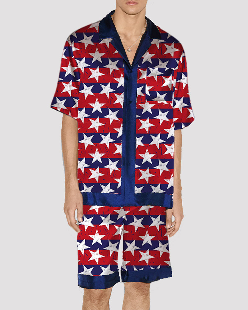 Men Dotted Stripes Satin Pajama Set