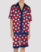 Men Cat Pattern Satin Pajama Set