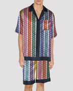 Men Color Dotted Stripes Satin Pajama Set